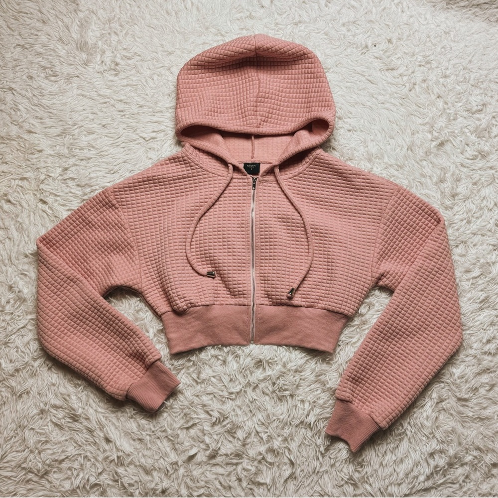 Blanc Pink Waffle Hoodie | Cropped Zip-Up | Dolls Kill